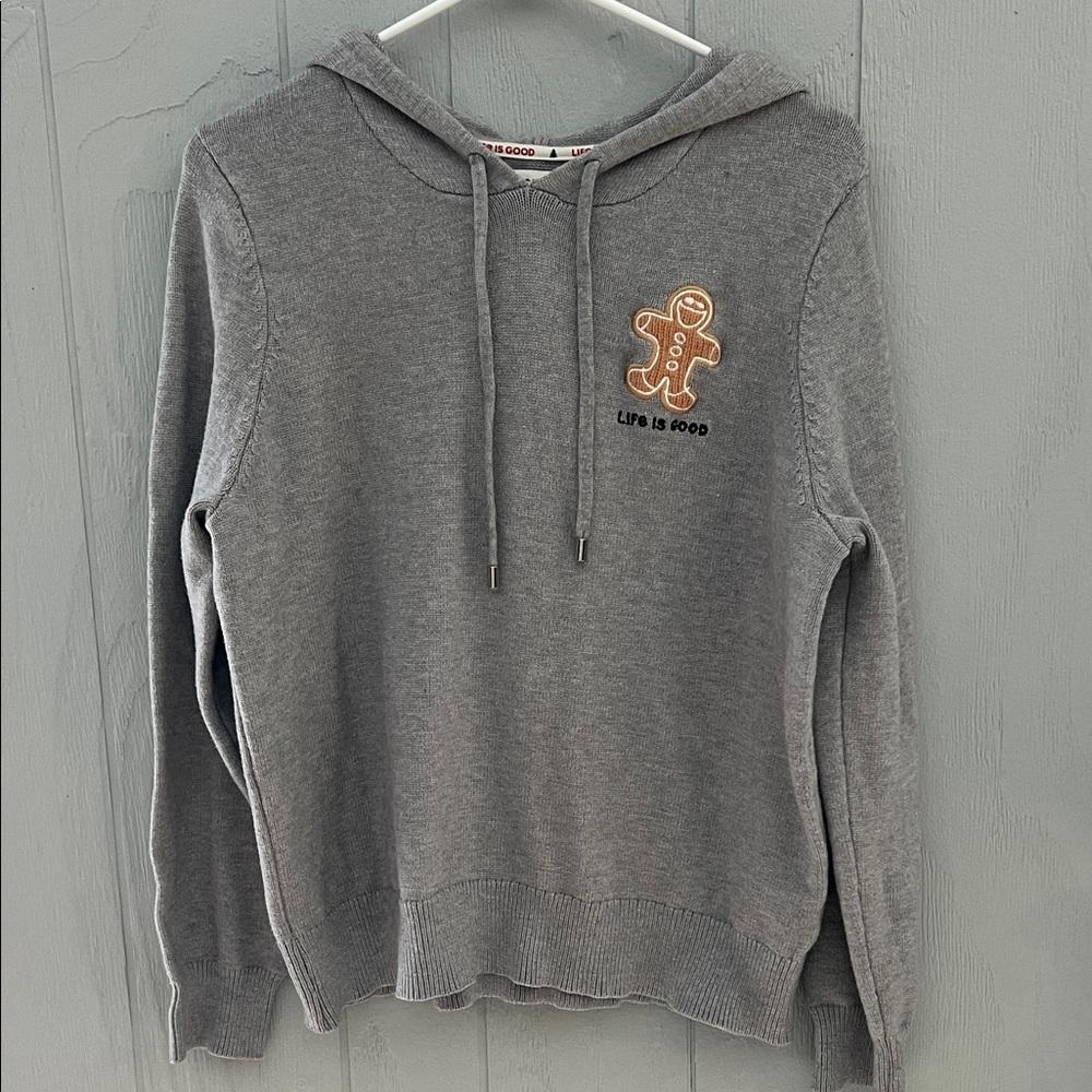 Life Is Good hooded Sweater Hoodie with Gingerbread Design L/XL NWOT